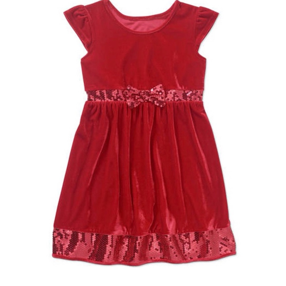 Red George Girls' Sequin Velour Dress with Front Bow Belt: Size XL 14/16